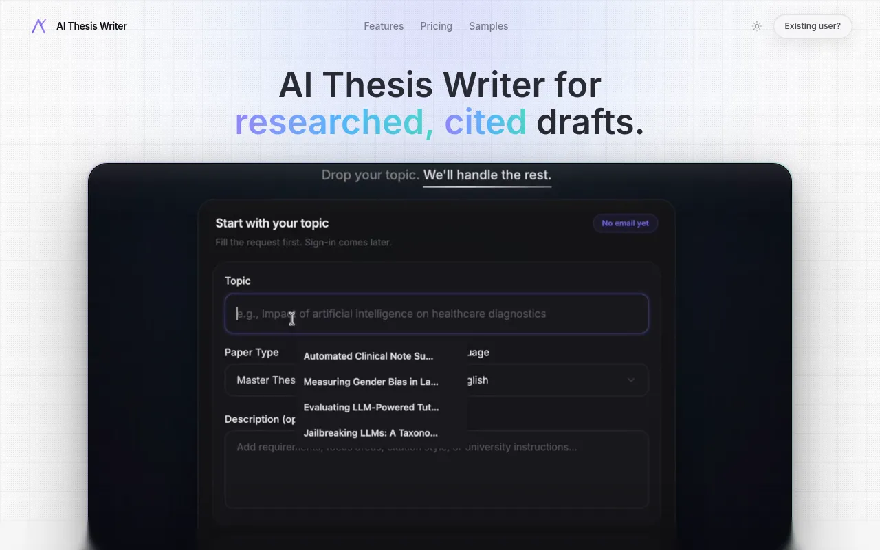 AI Thesis Writer feature image